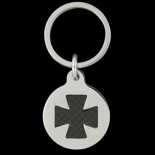 Stainless Steel Pendant/Keychain with Carbon Fiber Cross