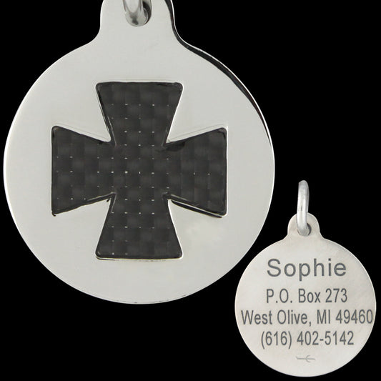 Stainless Steel Pet Tag with Carbon Fiber Cross