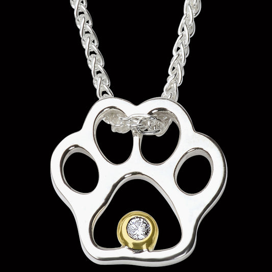 Sterling Silver & Diamond Paw Print Pendant