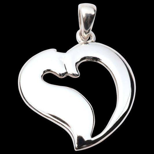 Sterling Silver Heart Cat Pendant