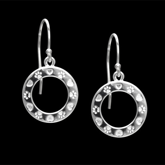 Sterling Silver “Hearts & Paws” Circle Earrings