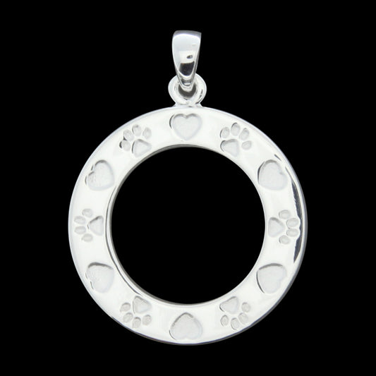 Sterling Silver “Hearts & Paws” Circle Pendant