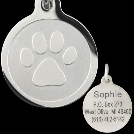 Stainless Steel Paw Print Pet Tag